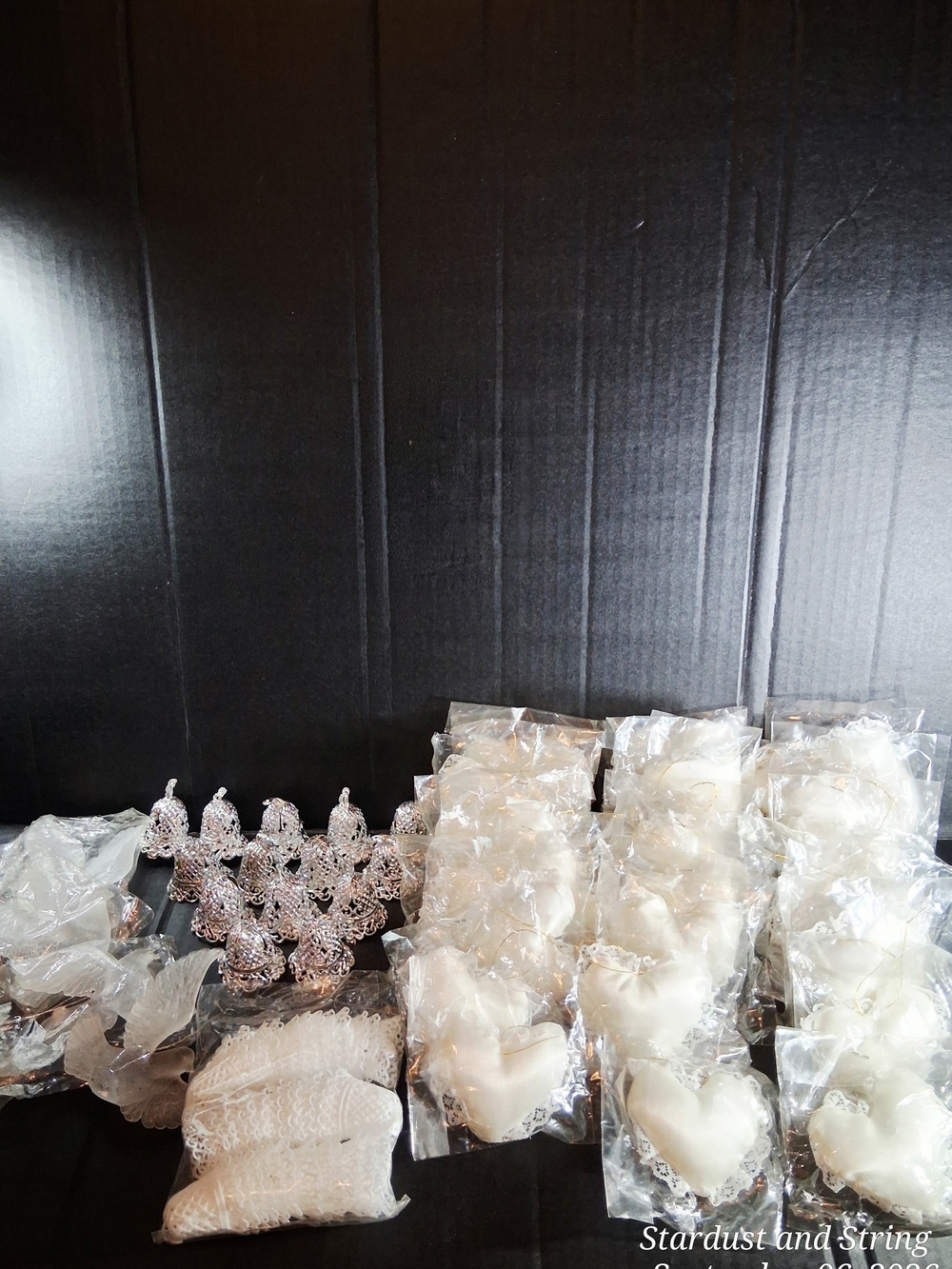 🤍 VINTAGE 79 Pc Wedding Craft Favor Supplies Lot Satin Hearts Bells Doves 🕊